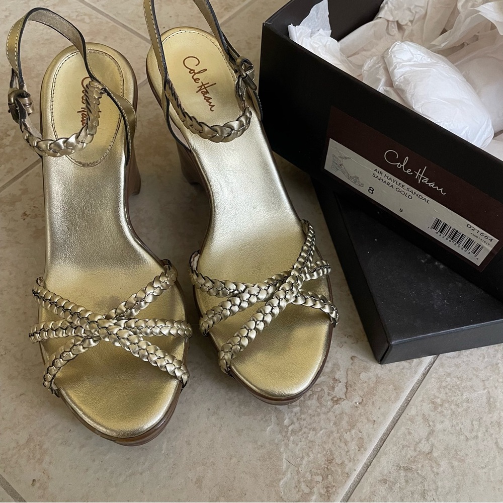 Cole Haan Gold Nike Air Sandals, Sz 8